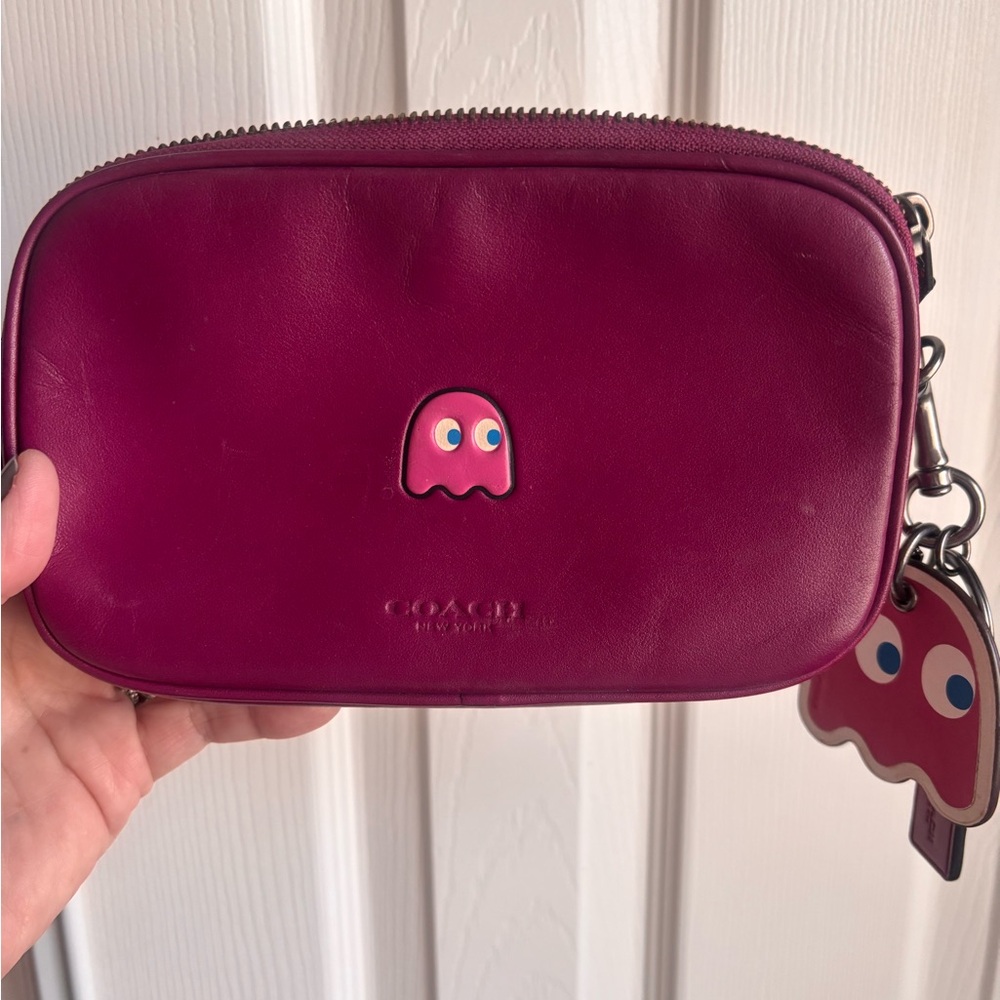 Coach Magenta Leather Pouch with Ghost Charm
